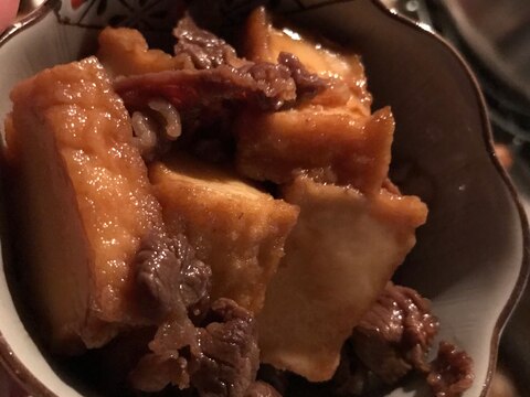 牛肉と厚揚げの生姜入りすき焼きのタレ煮込